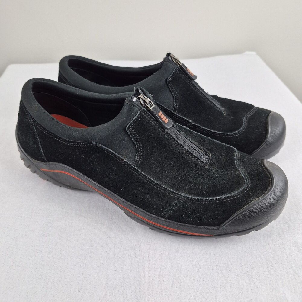 LANDS END Black Suede Leather Hiking Walking Trail Shoes Womens Sz 9 Slip On